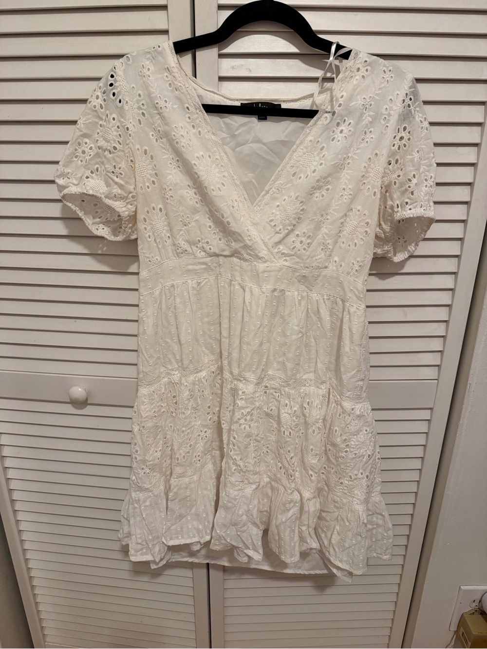 Lulu's White Eyelet V-Neck Tiered Mini Dress